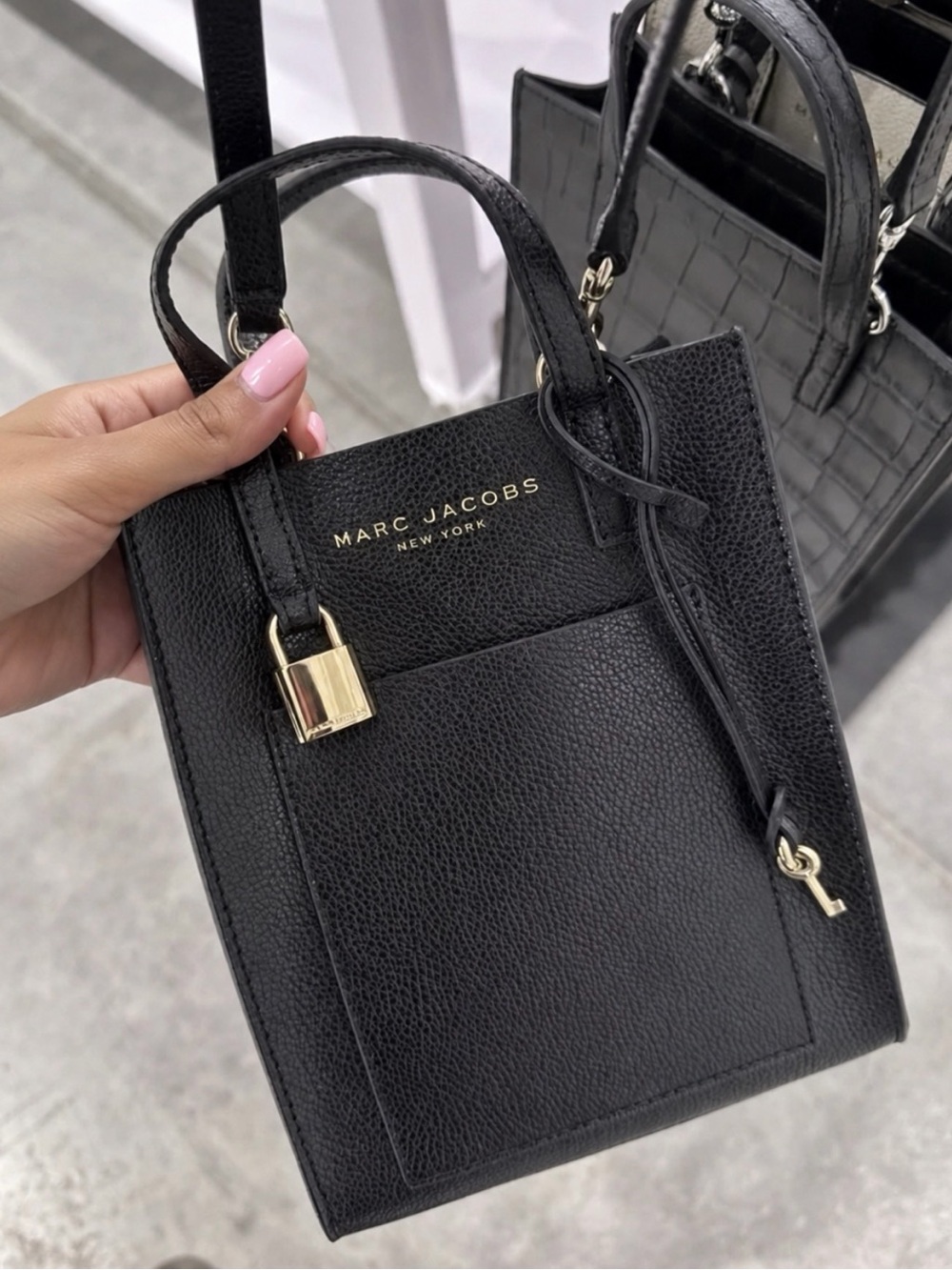 Marc Jacobs Black Pebbled Leather Mini Tote with Gold Hardware